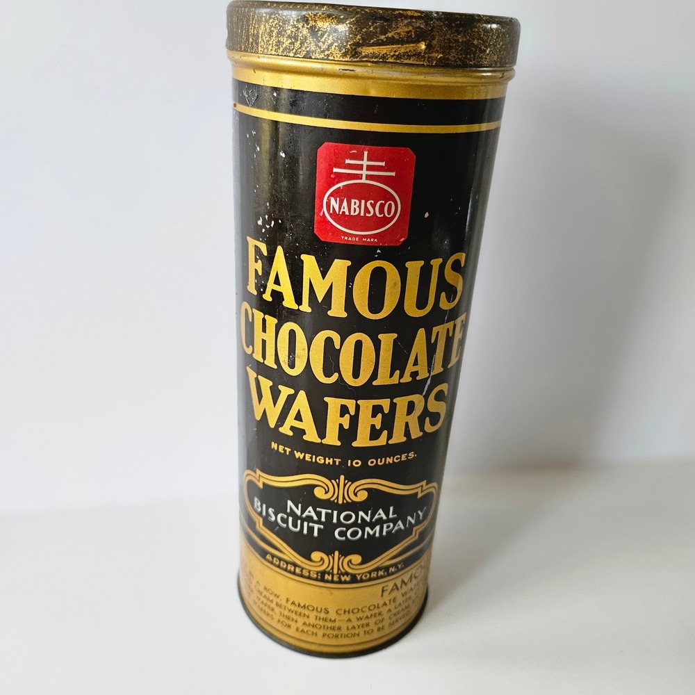 Vtg Nabisco Famous Chocolate Wafers Metal Tin National Biscuit CO -‎ 10oz EMPTY